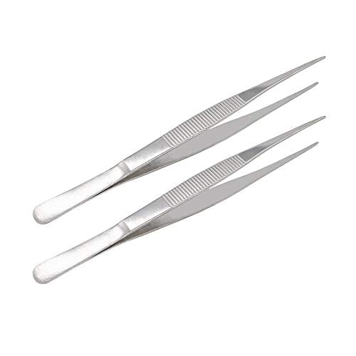 8 Inch Stainless Steel Tweezers with Straight Serrated Tip Multipurpose Forceps for Craft Repairing 2 Pack - size: 8 Inch