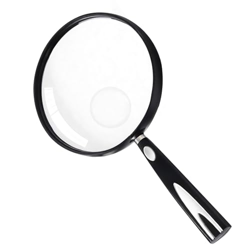 Feosky Handheld Reading Magnifier, 10X Magnifier, 130mm Shatterproof Lens, Non-Slip Handle for Adults Close Work, Seniors Reading and Nature Exploration, Hobby Observation(Silver) - color: Silver, size: 130mm