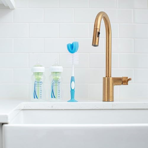 Dr. Brown's Reusable Sponge Baby Bottle Cleaning Brush Set with Suction Cup Stand, Scrubber and Nipple Cleaner, Blue 3-Pack - color: Blue Bottle Brush, size: 3-Pack