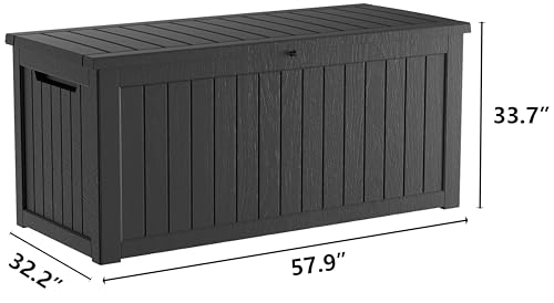 TARKARI 270 Gallon Resin Deck Box, Waterproof Outdoor Storage Box, Lockable for Patio Furniture, Garden Tools, Pool Accessories, UV-Resistant for All Weather Use, Black - color: Black, size: 270 GAL