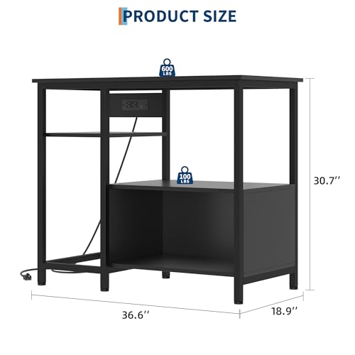 40-50 Gallon Fish Tank Stand with Power Outlets, Heavy Duty Metal and Wood Aquarium Stand with 4-Tier Open Storage Shelves, for Fish Tank, Turtle & Reptile Terrarium, 36.6" × 18.9" × 30.7" - color: Black, size: 36.6