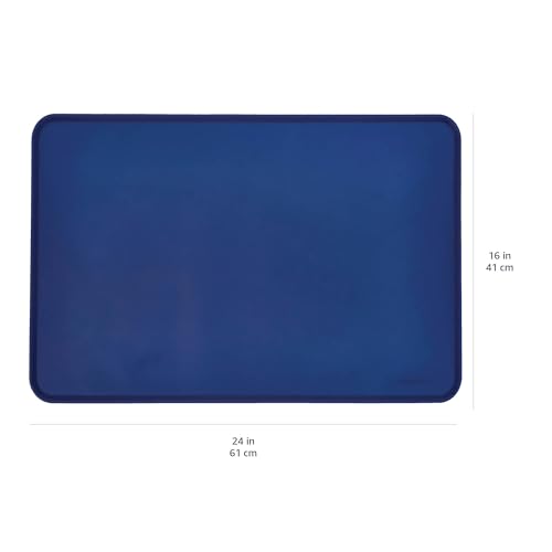 Amazon Basics Waterproof Non-Slip Silicone Pet Feeding Mat with Raised Edges, Prevents Spills, Easy to Clean, Protects Floors for Cat & Dog Food and Water Bowls, 24 x 16 Inches, Blue - color: Blue, style: 24" x 16"