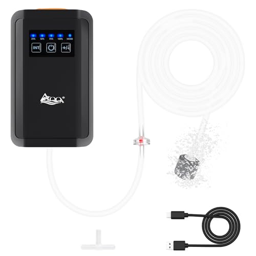 AQQA Aquarium Air Pump Fish Tank Aerator Pump Battery Backup Fish Oxygen Pump Rechargeable Portable Bubbler Pump with Air Stone, Air Tube & Check Valve (1.5W 80GPH) - size: 1.5W for up to 80 Gal