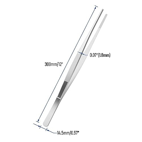 2 PCS 12 Inch Stainless Steel Tweezers, with Straight Round Blunt Serrated Tip, 0.07 Inch Thickness Stainless Steel, Multipurpose Daily Garden Home Lab Craft Repairing Tool - size: 12"L(0.07"T)