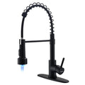 WEWE Kitchen Faucets with LED Light, Kitchen Faucet with Pull Down Sprayer Commercial Stainless Steel Single Handle Spring Farmhouse RV Sink Faucet, Matte Black - color: Matte Black, style: Modern