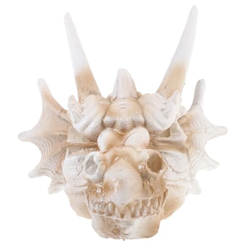 Yardwe Dinosaur Skull Statue 8.66In Resin Dragon Skull Aquarium Decor Desktop Courtyard Ornament Fish Tank Reptile Accessory