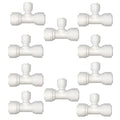 10 PCS 3/8" x 3/8" x 1/4" Push Fit T-Shaped 3-Way Tube Connector, Plastic Quick Connect Fittings for RO Water Purification System, Reverse Osmosis, Water Filters (White) - style: 3/8"-1/4"-3/8" T connect(10)
