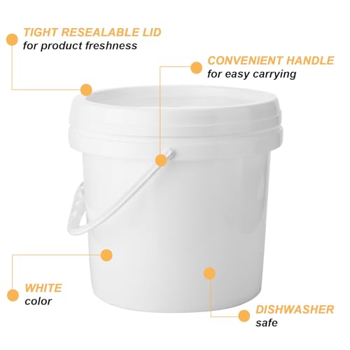 Gerrii 10 Pack White Plastic Bucket with Handle and Lid Food Storage Bucket Containers All Purpose Pail for Multipurpose Paint Water Art Crafts Projects Garage Organization (White,1 Gallon) - color: White, size: 1 Gallon