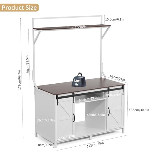 VOWNER Farmhouse Reptile Tank Stand with Power Outlet, 48" X 24" Tabletop Fits up 120 Gallon Bearded Dragon Tank, Heavy Duty Aquarium Stand with Storage Cabinet, Reptile Turtle Terrarium Stand White - color: White + Walnut