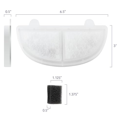 PET STANDARD Replacement Water Filter & 3 Pack Replacement Pre-Filter Sponges Compatible With HomeRunPet® 68oz/2L Wireless Pumps Pet Water Fountain WF20/CF20, Pack of 6