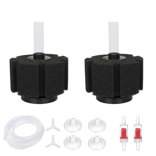 ALEGI Aquarium Sponge Filter with Airline Tubing, Check Valves, Suction Cups for 55 Gallon Fish Tank, Betta, Nano, Shrimp, Fry - size: Large up to 55Gal 2 Pcs