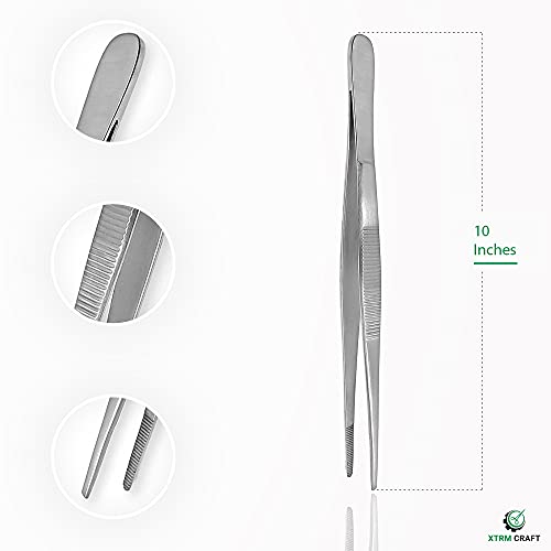 Thumb Dressing Forceps, Mulipurpose Tweezer Stainless Steel, Serrated Tip Straight 10 Inch - size: 10"