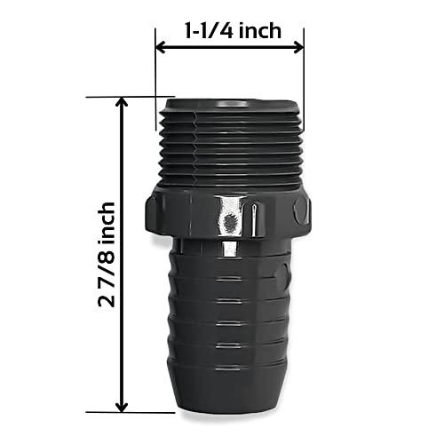 PVC Barbed Hose Connector - 1-1/4 Inch SCH 40 Barbed Insert x 1-1/4 Inch MNPT Male Pipe Thread Adapter Fitting - color: Black, size: 1-1/4 in hose connector