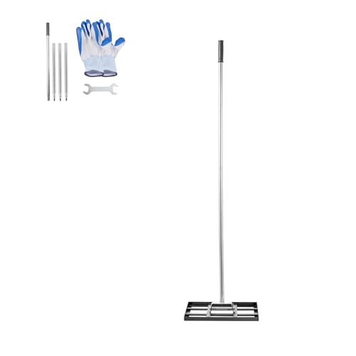 VEVOR Lawn Leveling Rake, Lawn Leveler with 78 in Handle, 17x10 in Ground Plate, Rust-Resistant Carbon Steel Soil Leveler, 5 Heights Adjustable, Effort Saving Lawn Leveling Tool for Yard Golf Court - size: 17"x10", style: Classic: Carbon Steel