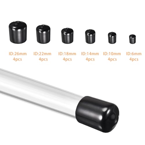 24pcs Rigid Tubing Assortment, 4mm 8mm 12mm 16mm 20mm 24mm ID, 1mm Wall thickness, with 48pcs Round Rubber Plugs For DIY and Home Repairs
