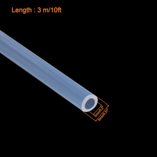 uxcell Silicone Tubing 5mm(3/16") ID 8mm(5/16") OD 10ft Silicone Rubber Tube Air Hose Water Pipe Clear with Clamps - size: 5mm x 8mm