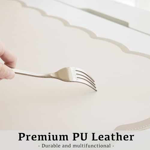 Scalloped Desk Mat, 31.5" x 15.7" Large Cute Aesthetic Desk Accessories, PU Leather Computer Laptop Desk Mouse Keyboard Pad, Desk Writing Mat for Vanity/Work/Home Decor (Beige, 31.5" x 15.7") - color: Beige, size: 31.5" x 15.7"