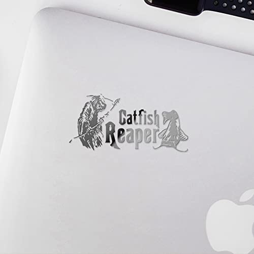 Decal Stickers of Catfish Reaper Fishing #2 (Metallic Silver) (Set of 2) Premium Waterproof Vinyl Decal Stickers for Laptop Phone Accessory Helmet Car Window Mug Tuber - BICVER1570832SIW19Y24 - color: Metallic Silver, size: 6.8'' x 3.3''