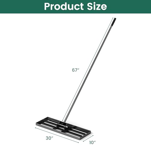 Goplus Lawn Leveling Rake, 30" x 10" Heavy Duty Level Lawn Tool w/ Ergonomic Handle for Soil, Effort-Saving Landscape Rake for Garden, Backyard, Golf Course, Farm, Pasture, Black - style: 30" x 10", Black