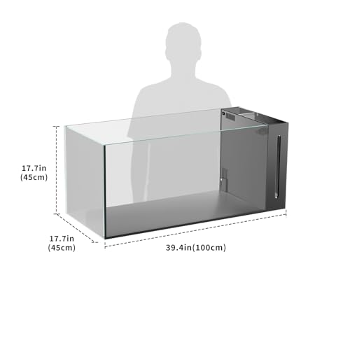 Allcolor Ultra Clear Rimless Aquarium Tank gallons Low Iron Glass Side Filtration + Anti-Jumping net (50Gal) - size: 50Gal 39.4"L×17.7"W×17.7"H