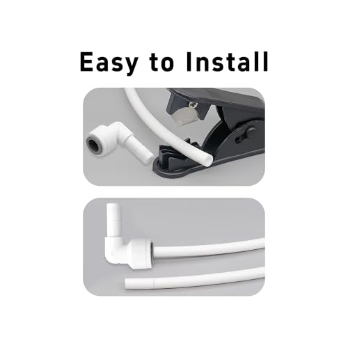 3/8 Inch Stem Elbow Connector, 90 Degree Push to Connect Plastic Quick Fittings for Water Pipe, Reverse Osmosis System, Aquarium Tubing, Easy Plug-In Elbow Joint, White (10 Pack)