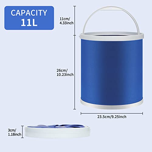 Homelove Collapsible Camping Fishing Bucket - 11L (2.9 Gallons) Durable Pop Up Water Container for Car Washing, Boating or Other Outdoor Activities - Foldable, Blue