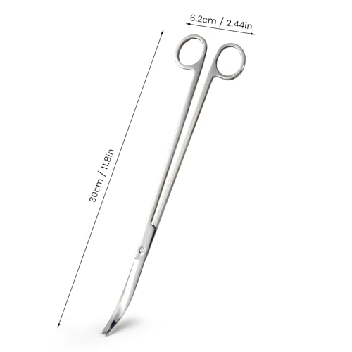 12" Stainless Steel Aquarium Scissors, Curved Long Aquatic Plant Trimming Scissors for Aquascaping, Fish Tank & Terrarium Maintenance in Fresh & Salt Water (Silver)