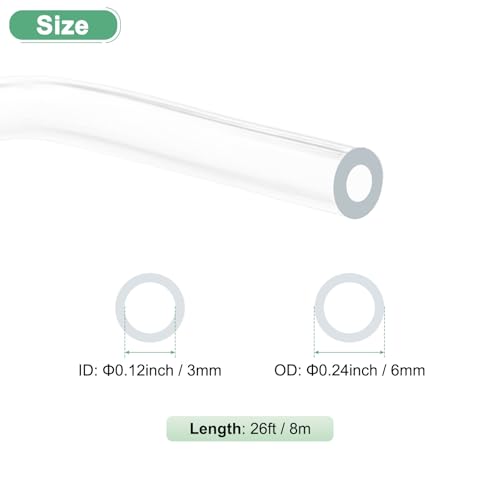 M METERXITY Clear Plastic Tubing, 0.12Inch(3.0mm) ID 0.24Inch(6mm) OD, 26ft(8m) Length PVC Tube Low Pressure Flexible Vinyl Tubing for Garden/Water Hose Airline Tube Aquarium - size: 0.12"×0.24"×26ft