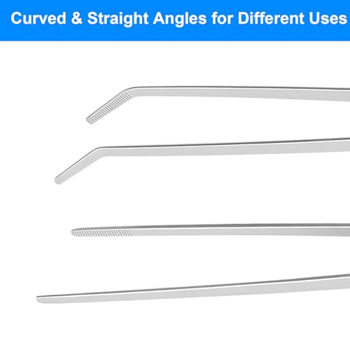 2 Pcs Reptile Feeding Tongs, 10.6IN Straight & Curved Extra Long Tweezers, Premium Stainless Steel Feeding Tools for Bearded Dragon, Lizards, Snakes, Aquarium & Terrarium