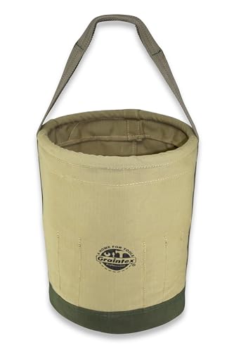 Graintex Tapered Canvas Bucket 12"x10"x15", Utility Tool Bucket 16 Inside Pockets, Reinforced Base & Carry Handle, Ripstop Canvas, Multi-Purpose Bag for Jobsite & Home Use for Tool Storage Solutions - color: Khaki