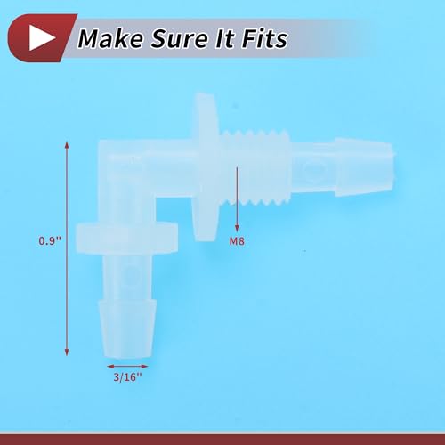 1 Set Aquarium Plastic Hose Barb Fitting 3/16" Hose ID Elbow Connectors Aquarium Tank Air Pump Hose Joints Clear PP - size: 3/16"-M8