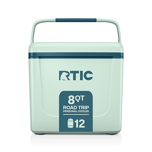 RTIC 8 QT Road Trip Personal Cooler, Small, Compact, Insulated, Portable Ice Chest Box for Food, Drink, Beverage, Beach, Camping, Picnic, Fishing, Boat, 12-Can Capacity - color: Fresh Mint/Marine