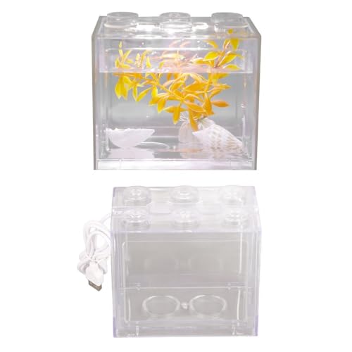 Mini USB LED Aquarium Fish Bowl Plastic Tank with White Light for Desk Tabletop Decor Energy-Saving Office Accent(Transparent) - color: Transparent