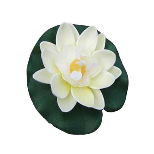 2Pcs Artificial Floating Foam Lotus Flowers White with Water Lily Pad Ornaments,for Patio Koi Pond Pool Aquarium Home Garden Wedding Party Holiday Decoration Water Gardens and Ponds