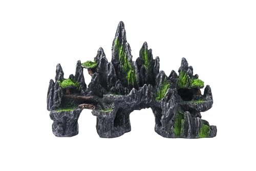 Large Fish Tank Decorations - Mountain View Aquarium Ornament with Tree House Cave Bridge,Large - color: A
