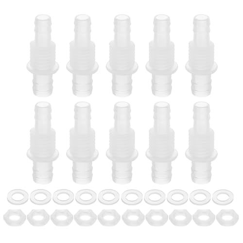 uxcell 10Pcs Plastic Hose Barb Fitting, 5/16" x 3/8" Bulkhead Adapter Union Splicer Mender Pipe Connector with M14 Nut and Washer for Aquarium Air Water Fuel - size: 5/16" x 3/8", M14 Nut