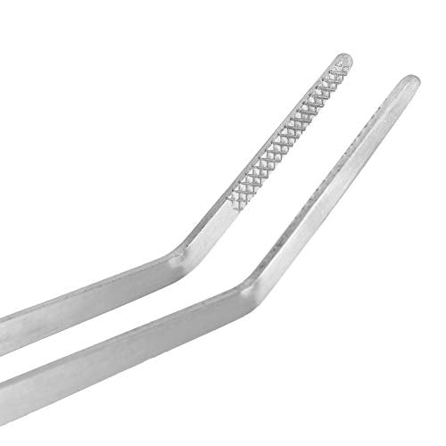 Stainless Steel Elbow Curved Tweezers for Aquarium Plants, 18.5 Inch Fish Tank Water Planting Tool - Durable Oxidation, Easy to Use for Aquarium Care and Landscaping