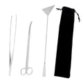 POPETPOP 1 Set Stainless Steel Aquarium Cleaning Tool Aquascaping Kit with Straight and Curved Tweezers Scissors and Storage Pouch for Fish Tank Maintenance and Plant Care