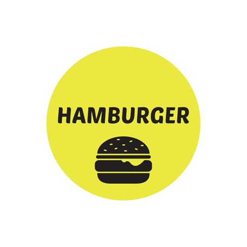 Hamburger Stickers - 1 Inch Round Circle Hamburger Labels in Bright Yellow for Restaurant, Food Truck, Supermarket, Grocery Store Food Meal Choice Sticker Package Label - 300 Count/Pack - color: Hamburger, size: 300 Labels