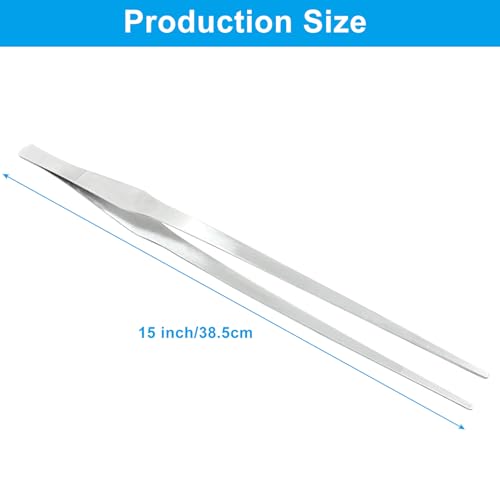 15 Inch Stainless Steel Tweezers, Reptile Feeding Tongs, Non-Slip Long Straight Tweezers Tongs Tool with Precision Serrated Tips for Aquarium, Garden, Kitchen, Industrial work, Laboratory