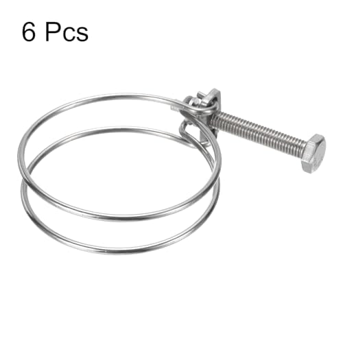uxcell 6Pcs Double Wire Hose Clamp, 63-70mm Adjustable Stainless Steel Wire Hose Clips with M8 Bolt for Dust Collection Hose, Pump Hose Pipe - size: 63-70mm