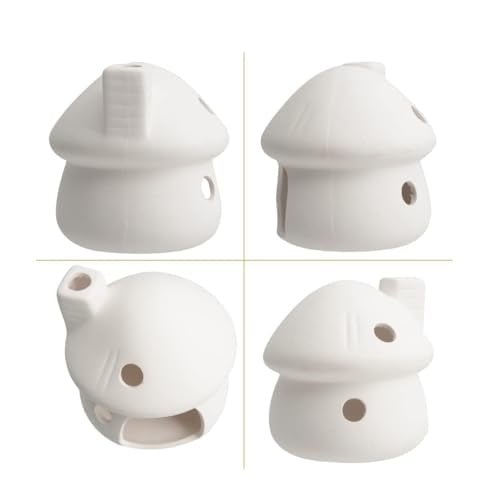 Aquarium Decorations Ceramic Mushroom House with Cave Set for Fish Tank Landscape to Small Shrimp/Goldfishes Hiding Rest and Breed (White)