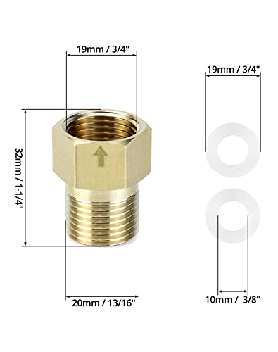 QWORK Brass One-way Check Valve, 1/2 inch Male G Thread to 1/2 inch Female G Thread - Backflow Preventer for Water Tower, Water Heater, Toilet, 2 Pack