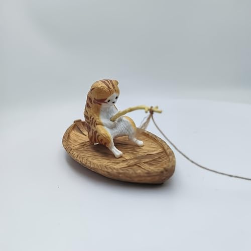 Cat Aquarium Decoration Resin Fish Tank Ornament Ocean Theme Mini Landscape Decor Cute Fishing Scene Tank Accessory for Aquariums Home Desktop Decoration(Boat Not Including)