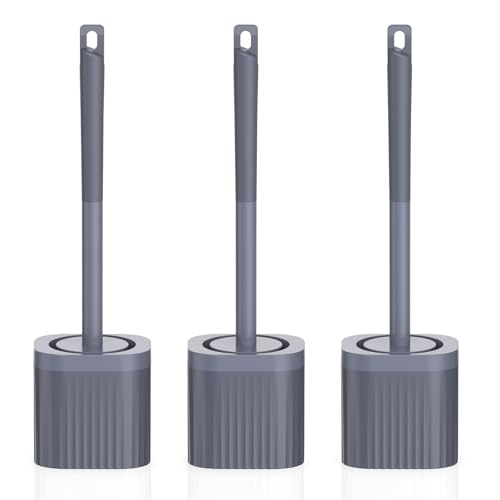Toilet Bowl Brush and Holder, 3 Pack Compact Toilet Brush Set with Nylon Bristles Toilet Brush Hidden Scrubber Brushes for Bathroom Cleaning—Blue - color: Grey Blue-3p