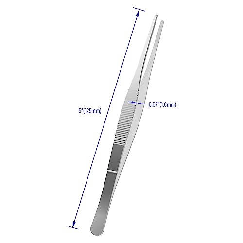 2 PCS 5 Inch Stainless Steel Tweezers, with Straight Round Blunt Serrated Tip, 0.07 Inch Thickness Stainless Steel, Multipurpose Daily Garden Home Lab Craft Repairing Tool - size: 5"L(0.07"T)