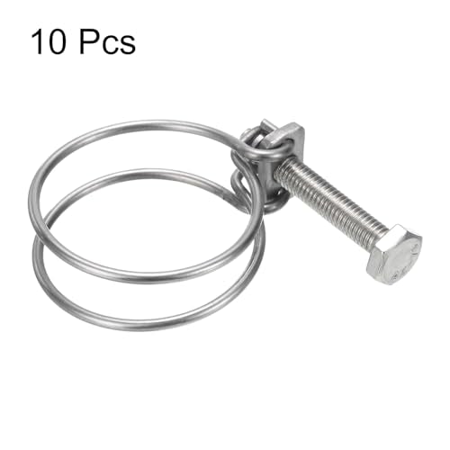 uxcell 10Pcs Double Wire Hose Clamp, 43-48mm Adjustable Stainless Steel Wire Hose Clips with M8 Bolt for Dust Collection Hose, Pump Hose Pipe - size: 43-48mm