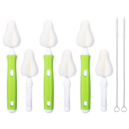 8 Piece Sponge Nipple Bottle Brushes, Baby Bottle Brush with 3 Piece Nipple Cleaner, 3 Piece Replacement Heads and 2 Piece Straw Brushes, Green