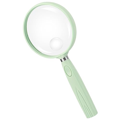 Feosky Handheld Reading Magnifier, 10X Magnifier, 75mm Shatterproof Lens, Non-Slip Handle for Adults Close Work, Seniors Reading and Nature Exploration, Hobby Observation (Green) - color: Green01, size: 75mm