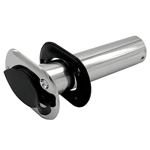 ISURE MARINE 2PCS Boat Stainless Steel Polished Fishing Rod Holder Flush Mount 15/30/90 Degree Casting Flange with Rubber Cap, Liner, Gasket PVC Cap and Inner Tube for Marine Yacht Kayak - color: 2pcs 15°